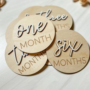 3D Wooden Monthly Milestone Discs For Baby Photos - 3 inch diameter